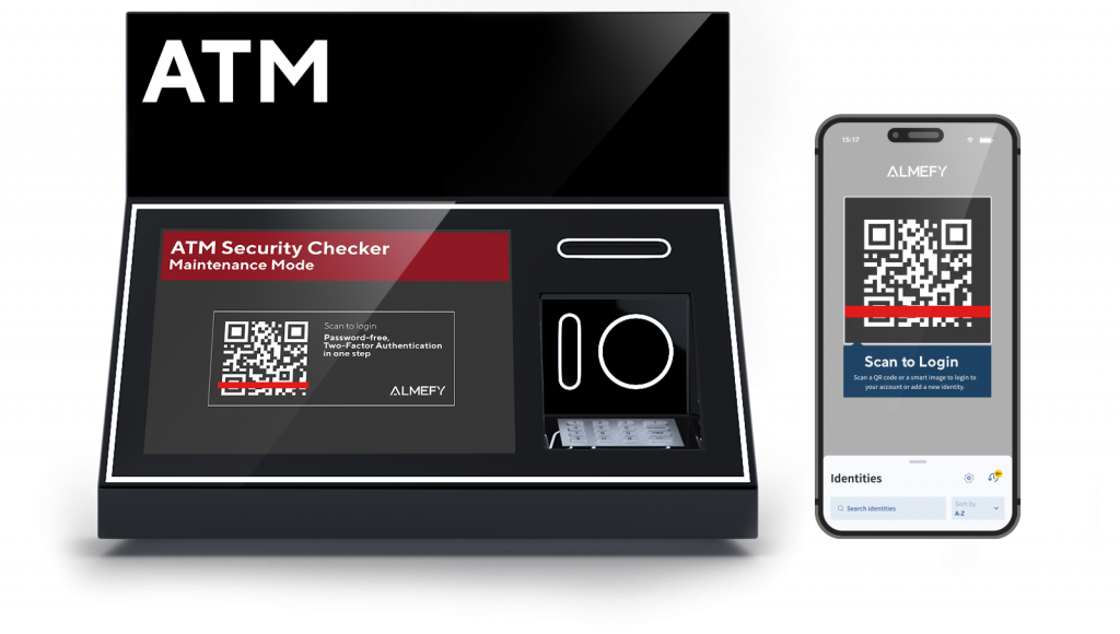 ATM Visual with QR code to login with the Almefy App on the phone